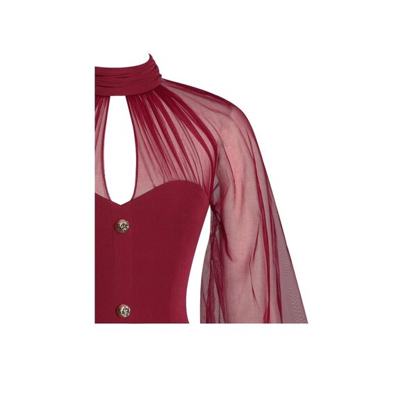 Tabi Red Mesh Sleeve Mini Dress - Picture 16 of 16